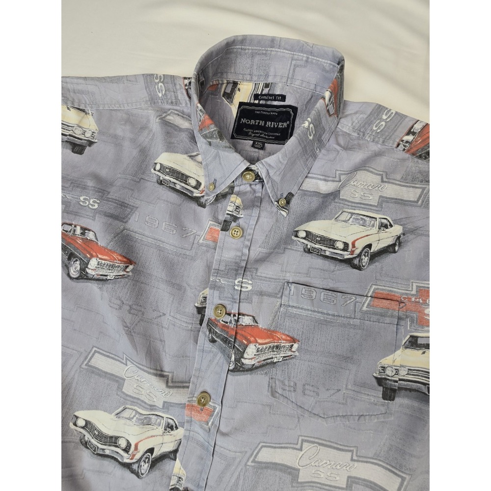 North River  Button Up Shirt‎ All Over Print Classic Chevrolet Blue XXL